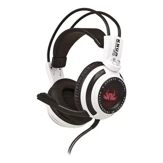 Fone De Ouvido Over-ear Gamer Knup Kp-400 Branco E Preto Com Luz Led