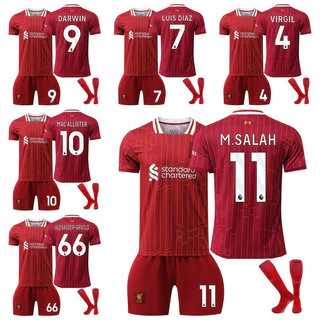 2024-25 Season Liverpool Home Kit De Futebol Infantil Jersey Virgil van Dijk Luis Diaz Darwin Nunez Mac Allister Salah Alexander-Arnold Conjuntos Esportivos Com Meias