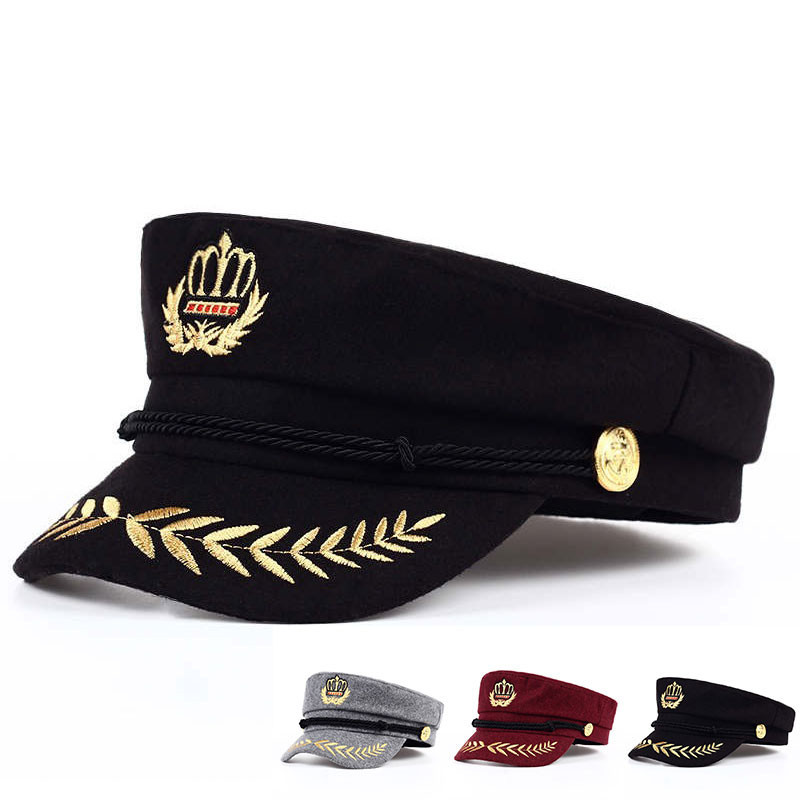 Unisex Crown Bordados Boinas Vintage Sailor Caps Marinheiro Bonés Da Marinha Primavera Outono-Viagem Esportiva Ao Ar Livre Para Mulheres Homens
