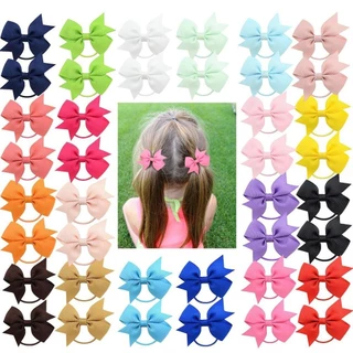 40Pcs 2 " Grosgrain Ribbon Pigtail Hair Bows Elásticos Para Faixas De Cabelo Porta Acessórios Bebês Meninas Toddler