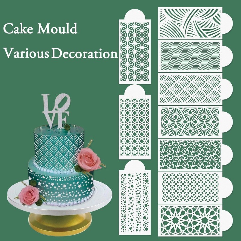 10Pcs Fondant Cake Mesh Stamps Stencils Embossing Tool para Decoração ...