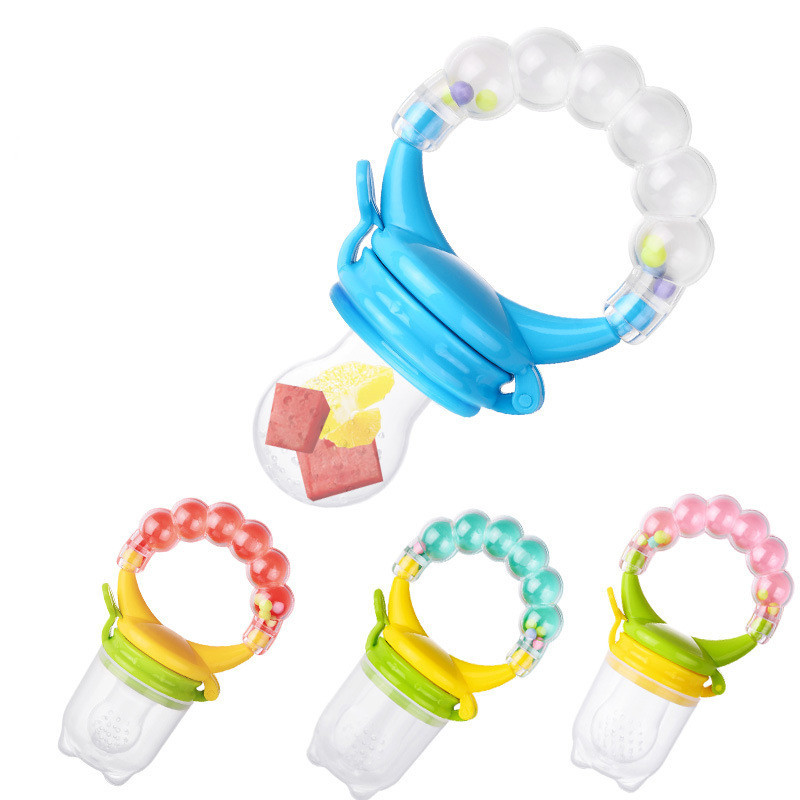 1 Pacote de Baby Teether Baby Teether Suplemento alimentar Baby Bite Bite Bite Happy Rattle Bell Bite Gum Frutas Saco de mordida de legumes Pacifier Comendo Pacifier de Silicone de Frutas