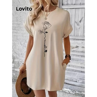 Lovito Vestido básico casual com padrão liso para mulheres LNL71422