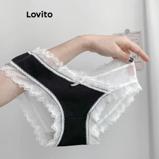 Lovito Calcinha casual de renda lisa para mulheres LNA72684