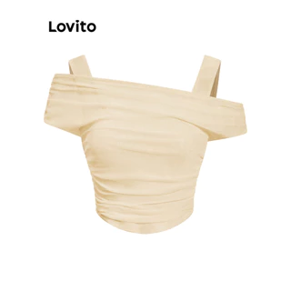 Lovito Camiseta feminina casual lisa com cadarço L97AD083