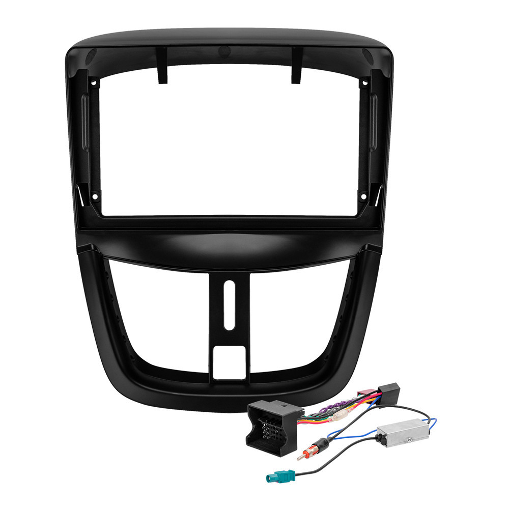Kit Moldura Painel 9 Pol Peugeot 207 2006 2007 2008 2009 2010 2011 2012 2 Din Preto Chicote Som Plug Antena