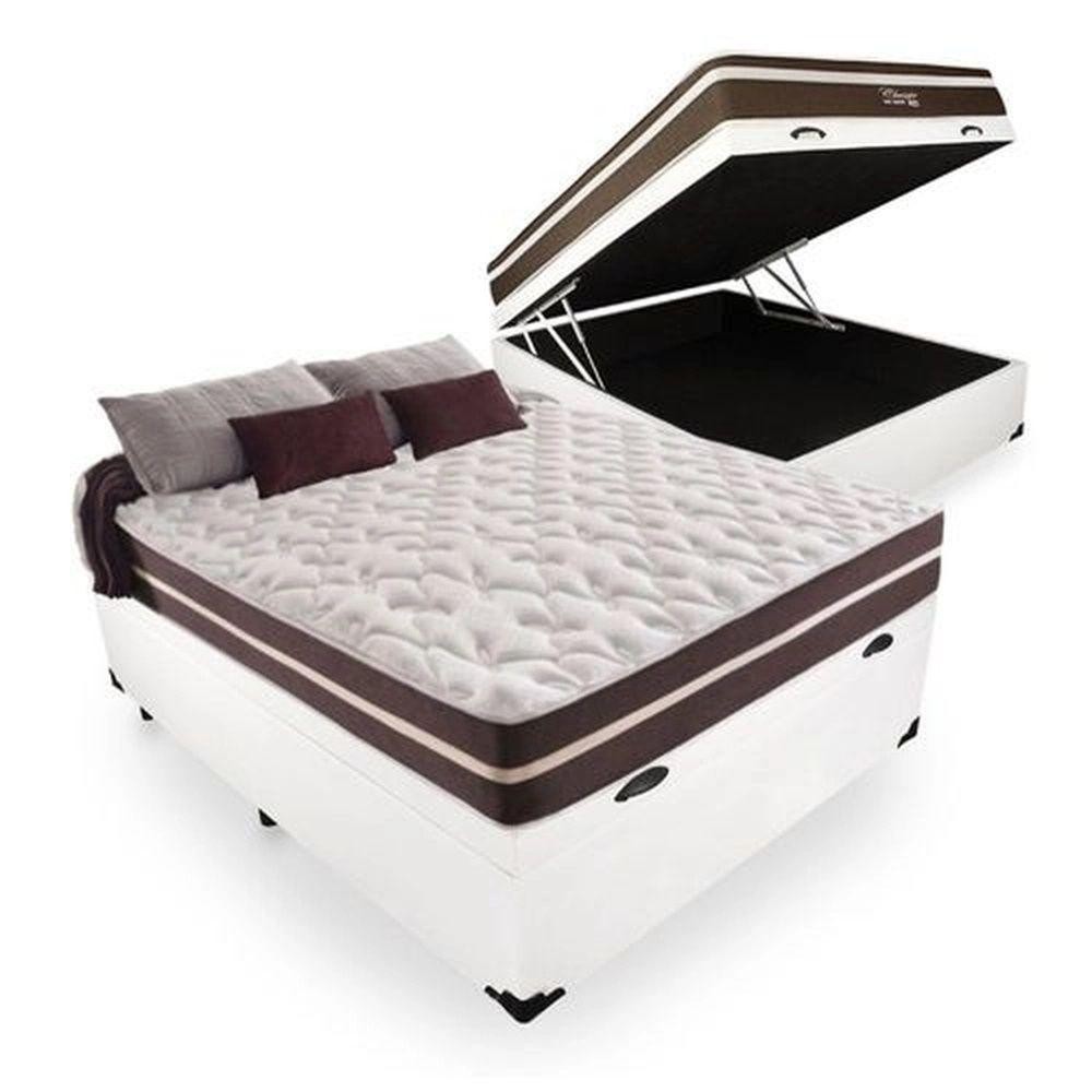 Cama Box Com Baú Casal + Colchão De Molas Classic Superlastic Comfort Prime 64x138x188 Branco