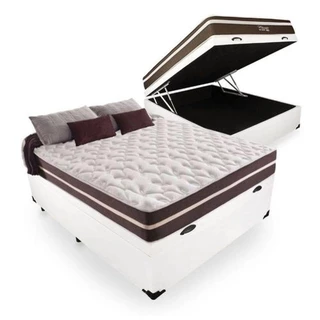 Cama Box Com Baú Casal + Colchão De Molas Classic Superlastic Comfort Prime 64x138x188 Branco