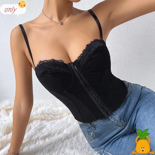 ONLYGOODS Summer Casual Top , Espartilho De Ossos De Peixe De Renda Sólida Vintage De Contração Abdominal Slim