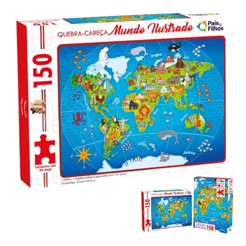 Brinquedo Pedagógico Educativo Quebra Cabeça Mapa Mundo Ilustrado ...