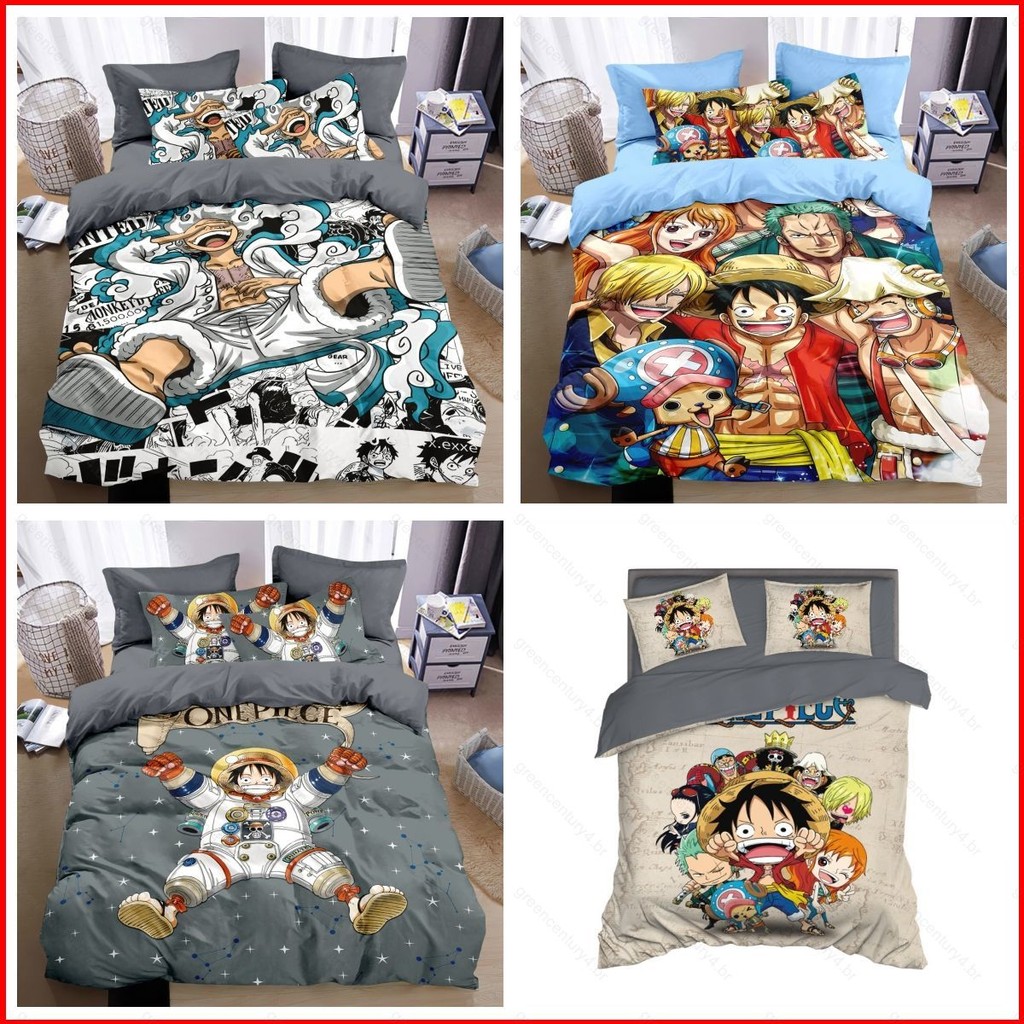 G4 ONE PIECE Luffy 3in1 Conjunto De Roupa De Cama Lençol Cobertura Acolchoada Quarto De Dormir Lavável Confortável Fato De Dormitório