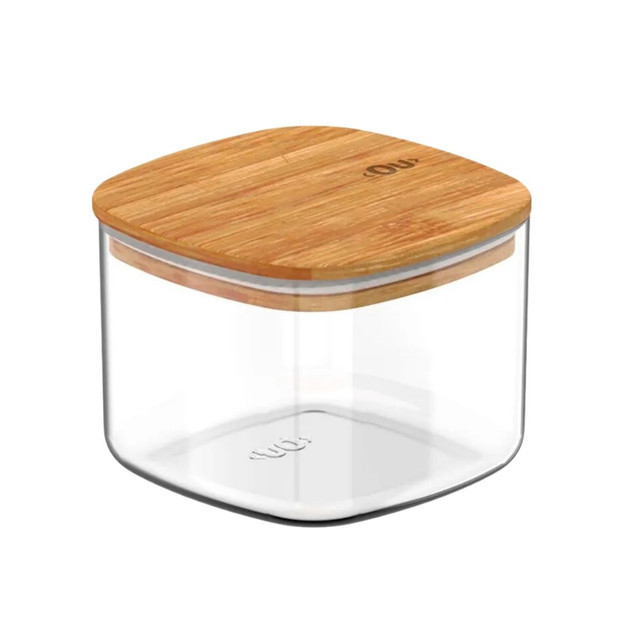 Pote Hermético Com Tampa de Bambu Quadrado 0,45L Natural