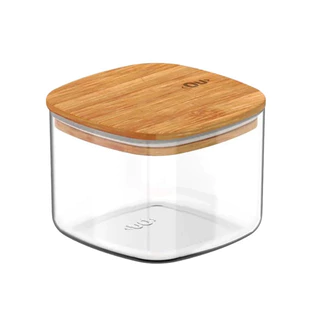 Pote Hermético Com Tampa de Bambu Quadrado 0,45L Natural