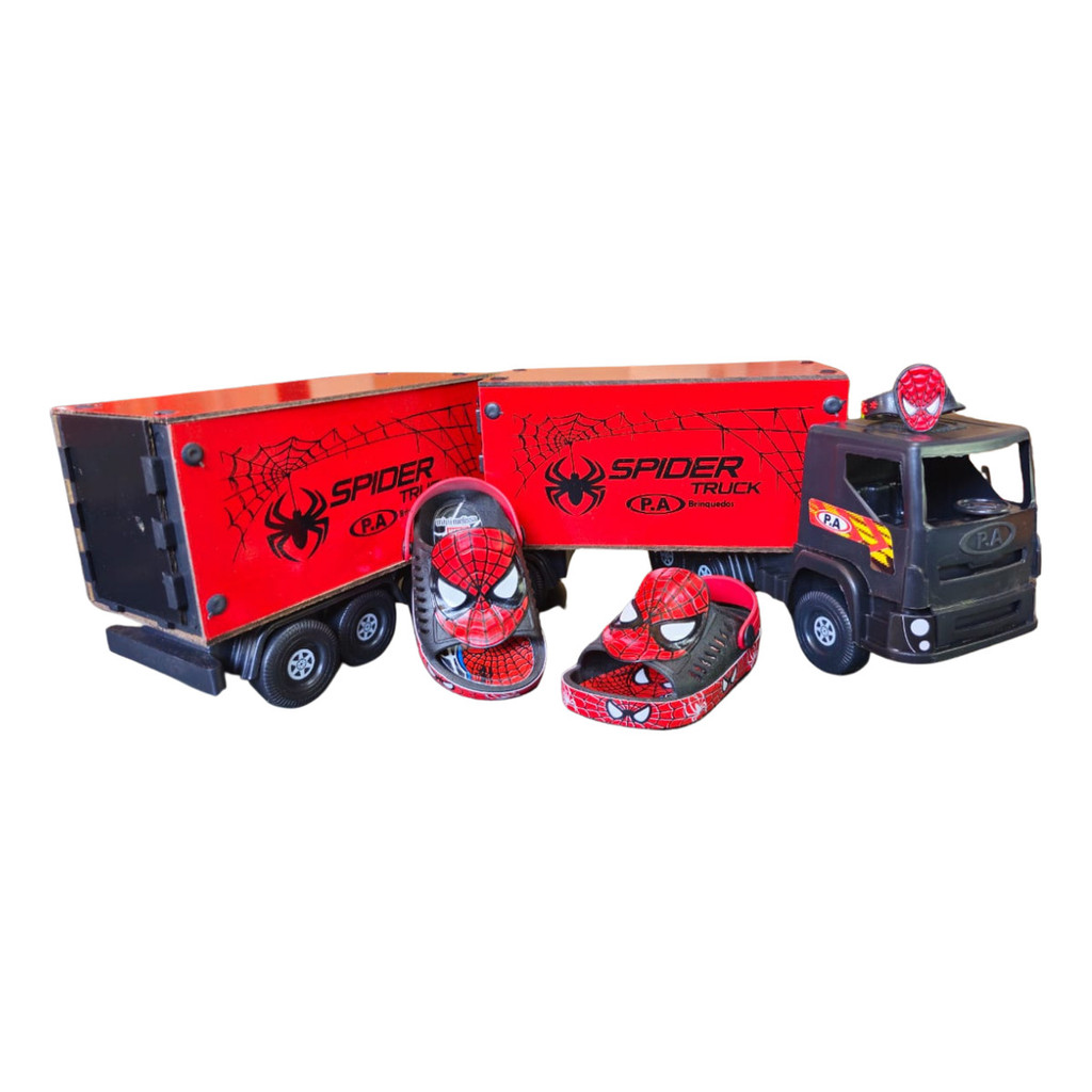 Kit Papete Infantil + Caminhão Bi Trem De Madeira Spider