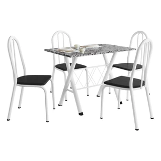 Conjunto Sala De Jantar Mesa Deise Com 4 Cadeiras Diva 1,20m Granito Branco/Preto Artefamol