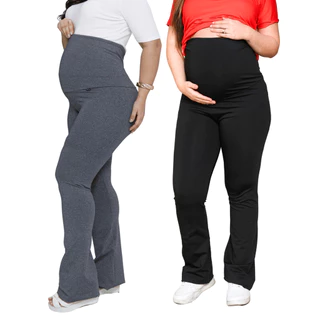 Kit 2 legging gestante flare calça grávida boca larga longa suporte barriga suplex boca de sino bailarina alto conforto