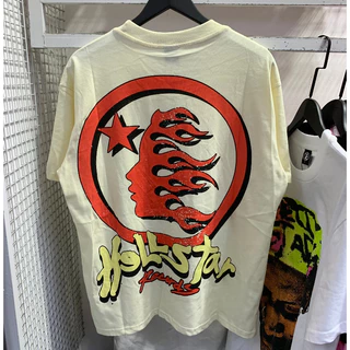 Street Wear Top Hellstar Studios Céu na Terra Manga Curta Tee Sleeve Cream Hellstar Earth Imprimir camiseta Manga Curta Hellstar Earth