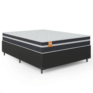 Cama Box Casal Queen Colchão Molas Qatar 158x198x60cm Branco / Preto - Suporta até 200 Kg Por Pessoa