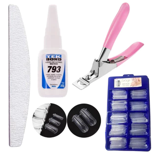 Kit Para Unhas Postiças Com 100 Unhas + Alicate Cortador + TEK BOND Cola 20g + Lixa Bumerang - Entrega Pronto em Oferta na Shopee