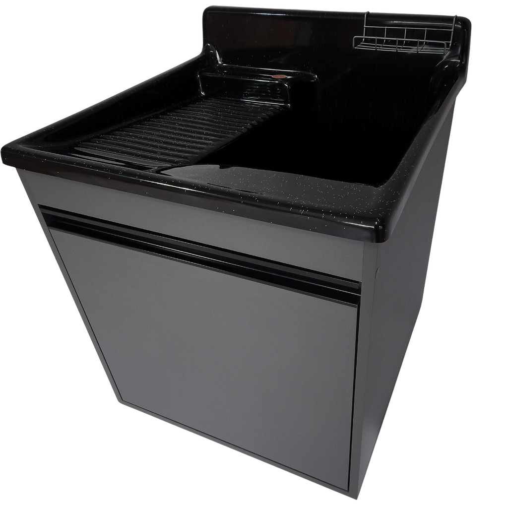 Tanque de lavar Fibra 38L Esfregadeira Lateral Com Gabinete MDF Chumbo de Parede 54cm Tanque Preto