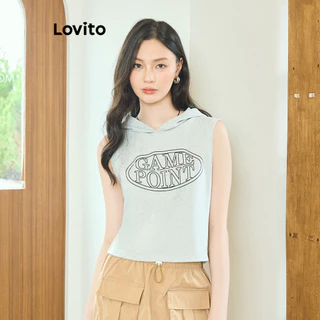 Lovito Casual Simples Regata Ombro Frio para Mulheres L104ED094