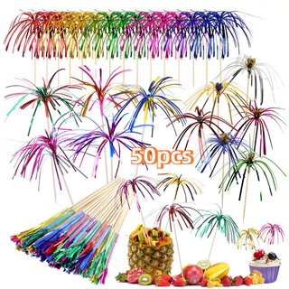 50 Pçs/set Natal Criativo Fogos De Artifício bar Festa Colorido Borla Prato De Frutas Sobremesa Sorvete Decoração Do Bol