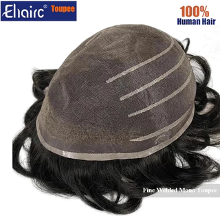 Fine Soldado Mono Toupee Homens Natural Cabelo Humano Toupee Homens Respirável Cabelo Masculino Prótese Capilar 7 "Peruca Masculina Homens Peruca H1BX