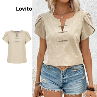 Lovito Blusa Boho Simples com Botão Frontal para Mulheres LBL16201