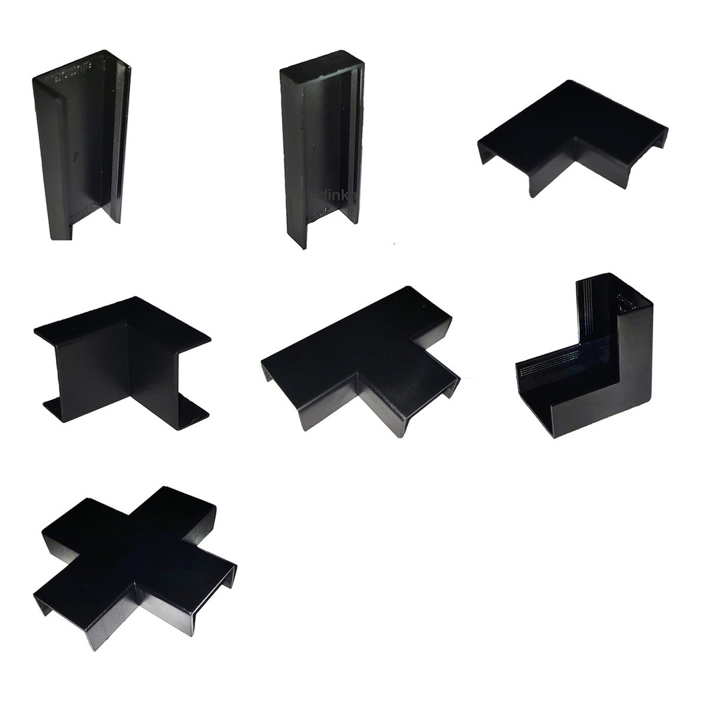 2 Acabamentos Canaleta Preta 20x10mm Cotovelo Joelho Curva