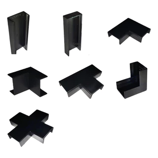 2 Acabamentos Canaleta Preta 20x10mm Cotovelo Joelho Curva