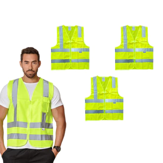 Kit 3 Colete Brascamp Com Bolso EPI NR06 Faixa Refletiva Alta Visibilidade Para Obra Construção e Logística em Oferta na Shopee