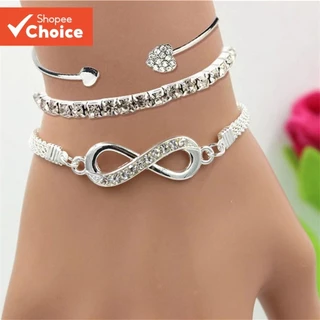 Conjunto De Pulseiras Da Moda-Corrente De Cobra De Diamante Brilhante E Infinity Bang les em Oferta na Shopee