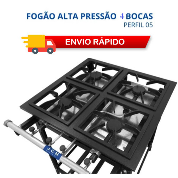 Fogão Industrial 4 Bocas Alta Pressão 30x30cm JCN Restaurant