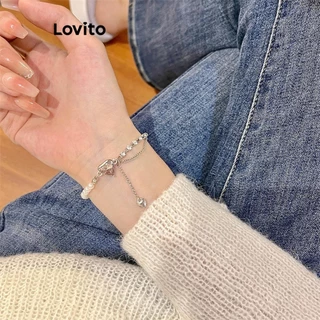 Lovito Pulseira casual de pérolas com strass em formato de coração para mulheres LFA40096