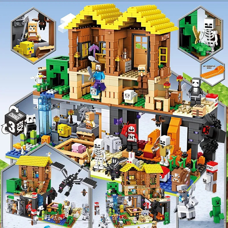 1415pcs Minecraft Órgãos Caverna Bloco De Construção Brinquedos Jogo Montagem Cabine Fazenda Árvore Casa Educativos Decoração Aniversário Presente Chil