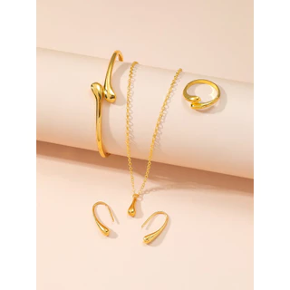 Conjunto de 4 peças / conjuntos de jóias de moda simples com brincos de brincos com anel de gota d