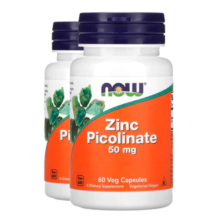 Kit 2x Picolinato de Zinco 50mg Now Foods 60 Veg Cáps Importado/Made in Usa