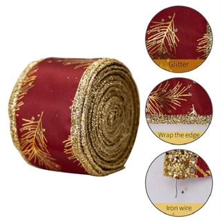 5M Fitas De Natal Para Presente De Artesanato Wrapping , Glitter Fita Com Borda Metálica , Brilhante Decoração De Embalagem De Caixa De Festa , Grinalda , Árvores Casa