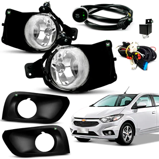 Kit Farol Auxiliar Milha Onix 2017 2018 2019 Moldura Preta Botao Touch Universal