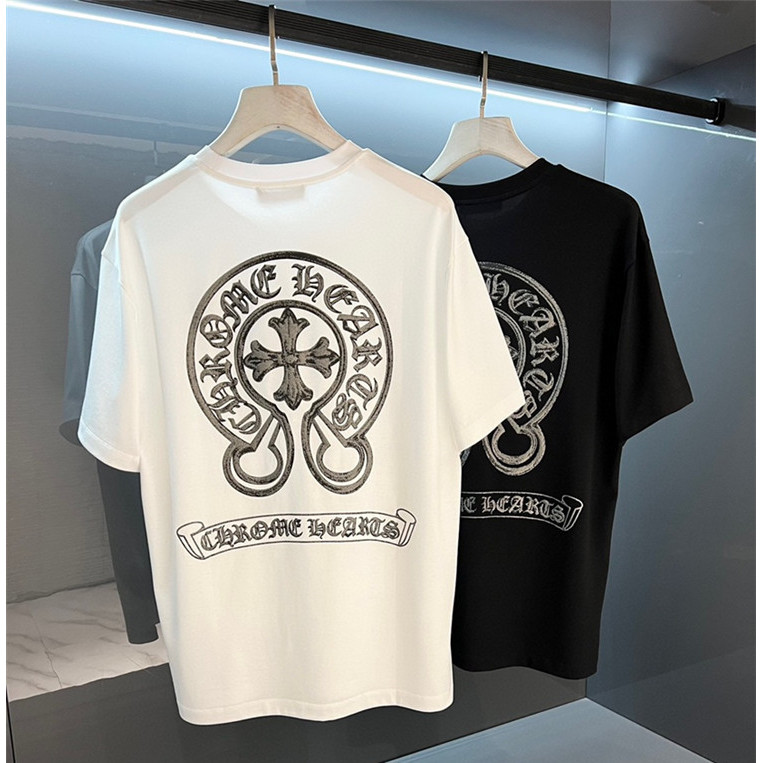 Estoque Pronto Novo Estilo Ferradura Sânscrito Sânscrito Cruz Impresso T-Shirt Casual Homem Casual Mulher Algodão Puro Solto Popular ins Short Sleeve 0829