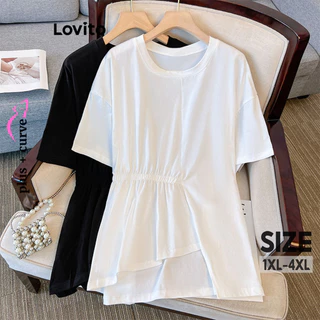 Lovito Camiseta Plus Size Curve Casual Simples Assimétrica para Mulheres LNL79049