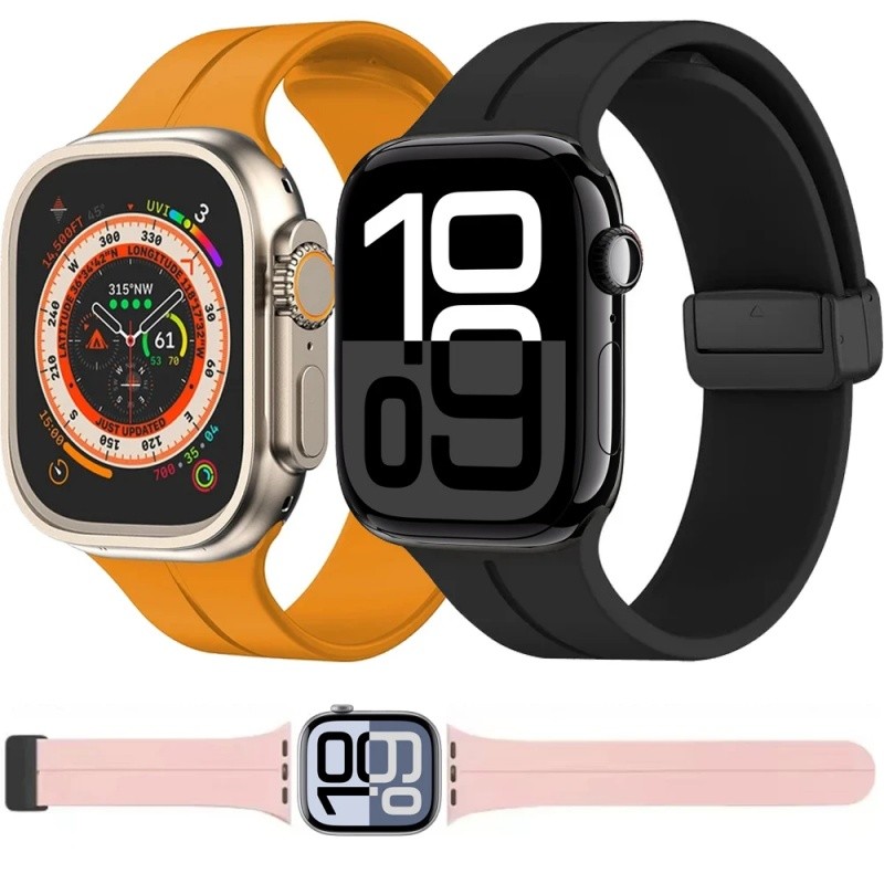 Pulseira Magnética De Silicone Para Apple Watch Ultra 49mm 41mm 42mm 38mm 44mm 40mm 45mm S10 46mm iWatch Pulseira