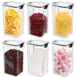 Kit 6 Potes Herméticos 1,45 Litros Com Trava Reforçada 100% Vedado (ARROZ, FEIJÃO, CAFÉ AÇÚCAR, MACARRÃO, BOLACHA)