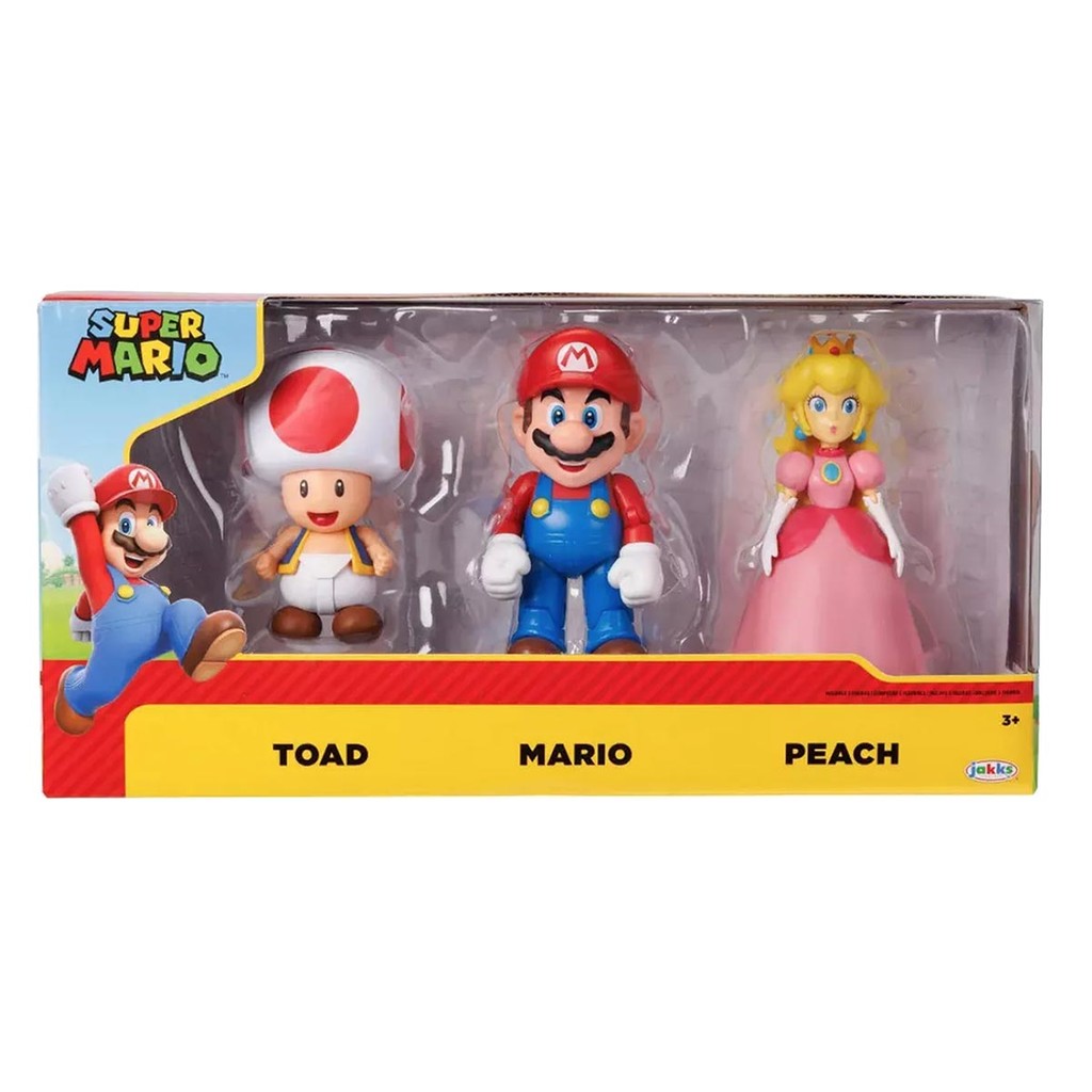 3 Bonecos Articulados Mario, Toad e Peach 10cm - Super Mario em Oferta na Shopee