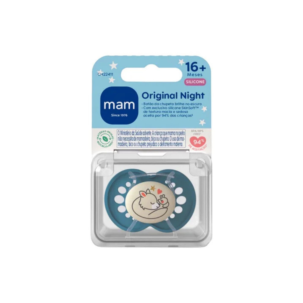 Chupeta Original Night MAM- Brilha no Escuro 16Meses+ 1un Azul | Shopee ...