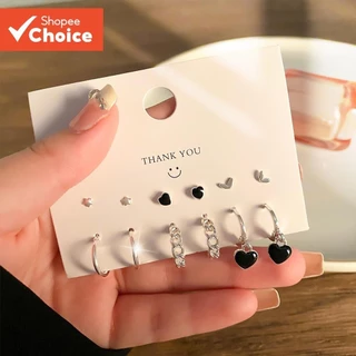 6 Peças De Brincos De Arco De Coração Para Mulheres , Conjunto De Joias Coreanas Fofas E Legais " em Oferta na Shopee