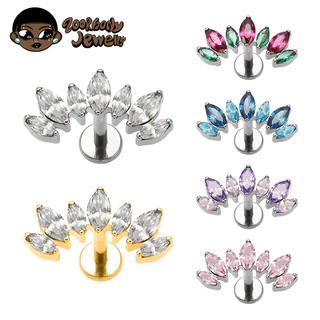Piercing Helix Tragus Conch Titânio Pvd Cluster 7 Zircônia Cravejada Orelha Trágus Labret