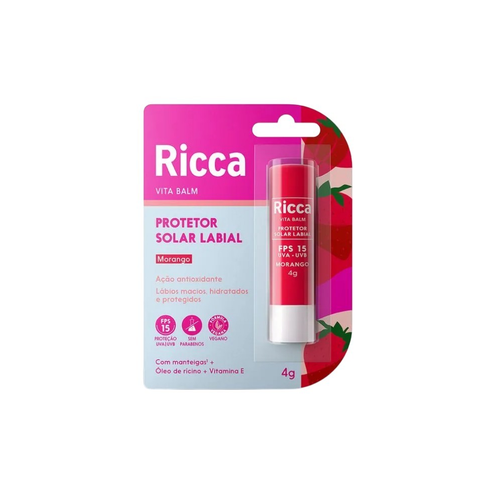 Protetor Labial Ricca FPS15 Morango Hidrata e Protege Lábios | Shopee ...