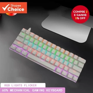 Teclado Mecânico Portátil 60% Fio Azul Luz LED 61 Teclas Escritório Ultra-Compacto