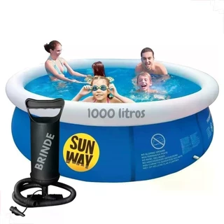 Piscina Redonda Inflável 1000L Sun Way + Bomba Manual em Oferta na Shopee